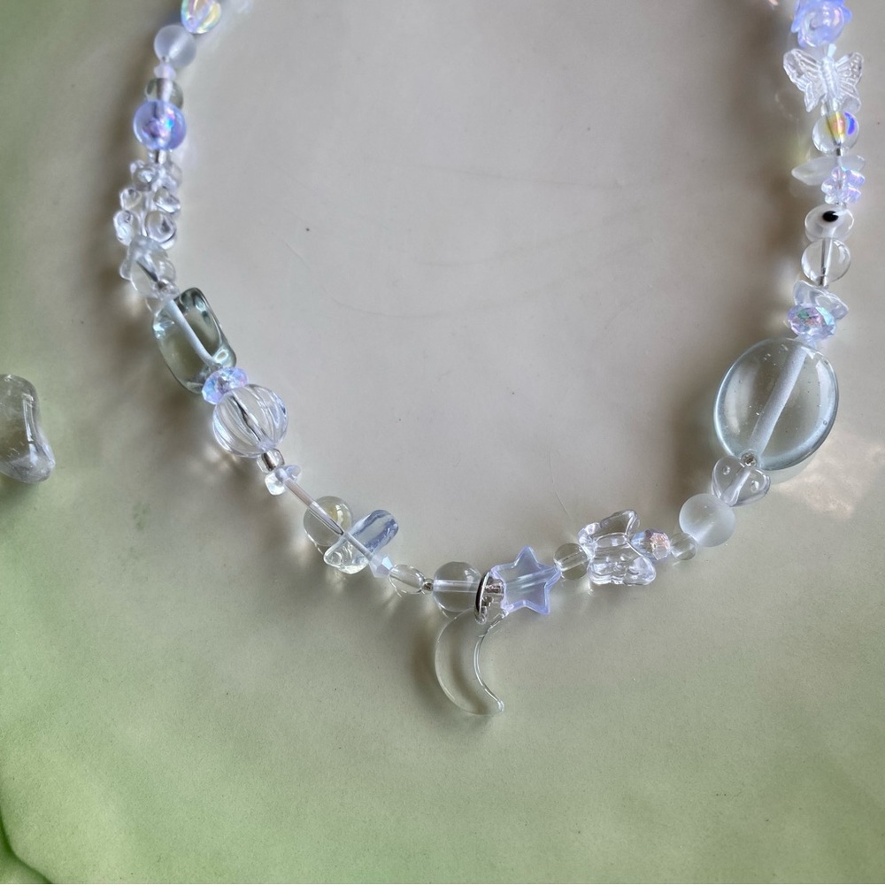 Crystal Vision Clear Beaded Rainbow Necklace Opal Butterflies Flowers Moon - Picture 5 of 11